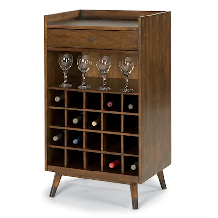 Mid Century Modern Wine Rack with Bar Accessory Drawer